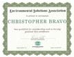 Certificate showing our Environmental Solutions Association award